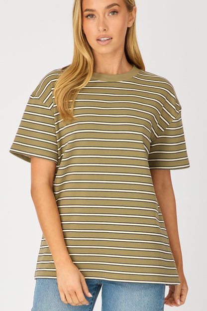 Green Stripe Oversized Tee Short Sleeve