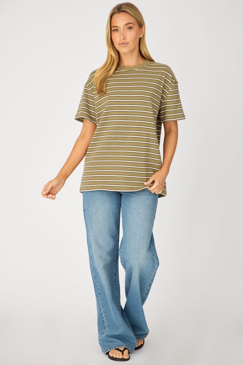 Green Stripe Oversized Tee Short Sleeve