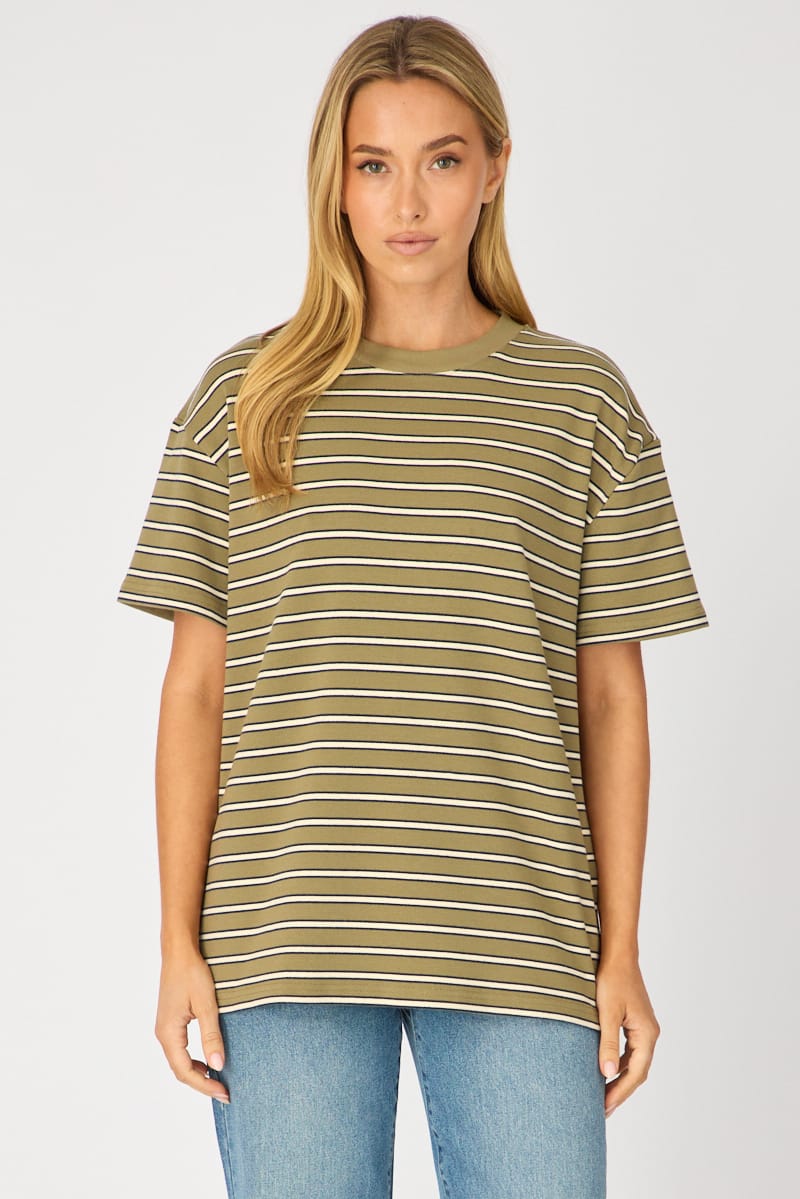 Green Stripe Oversized Tee Short Sleeve
