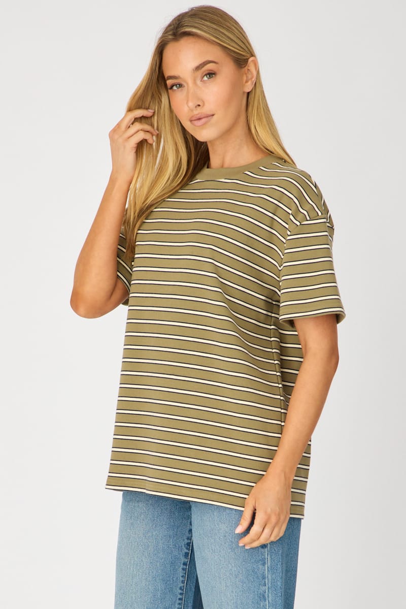 Green Stripe Oversized Tee Short Sleeve