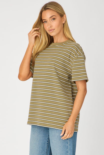 Green Stripe Oversized Tee Short Sleeve