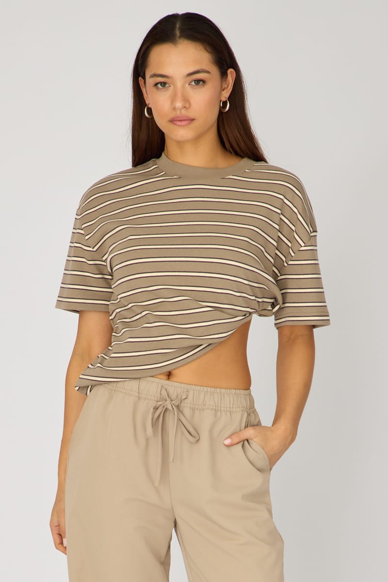 Grey Stripe Oversized Tee Short Sleeve