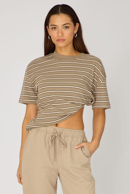 Grey Stripe Oversized Tee Short Sleeve