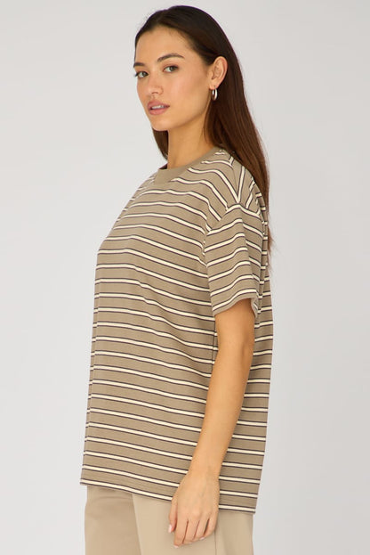 Grey Stripe Oversized Tee Short Sleeve