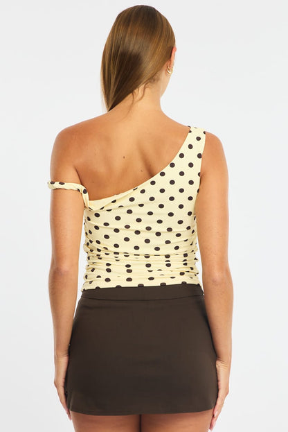 Yellow Polka Dot One Shoulder Twist Top