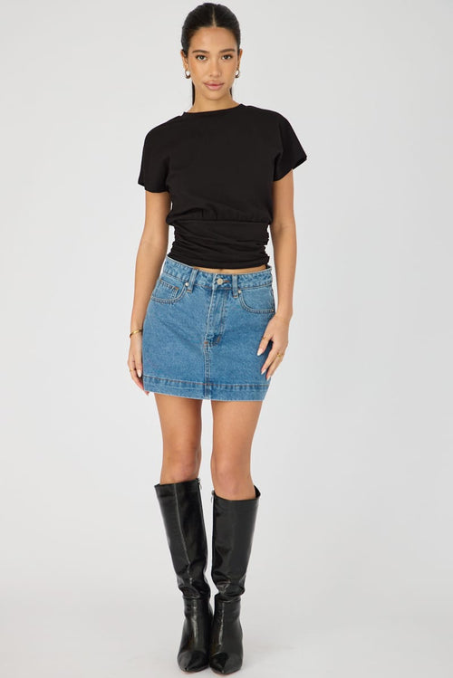 Black Boat Neck Short Sleeve Top
