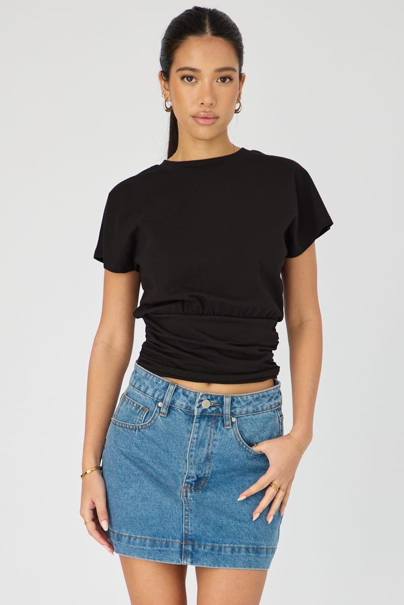 Black Boat Neck Short Sleeve Top