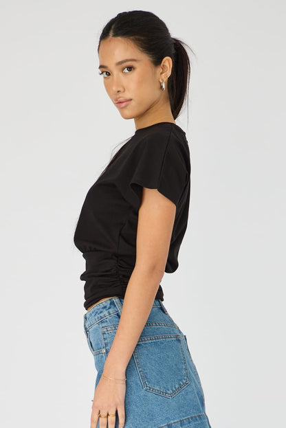 Black Boat Neck Short Sleeve Top