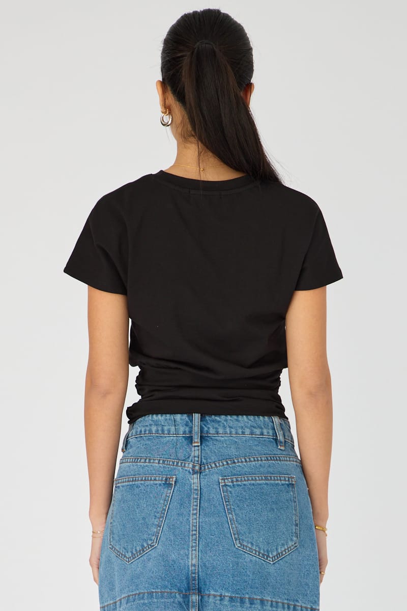 Black Boat Neck Short Sleeve Top