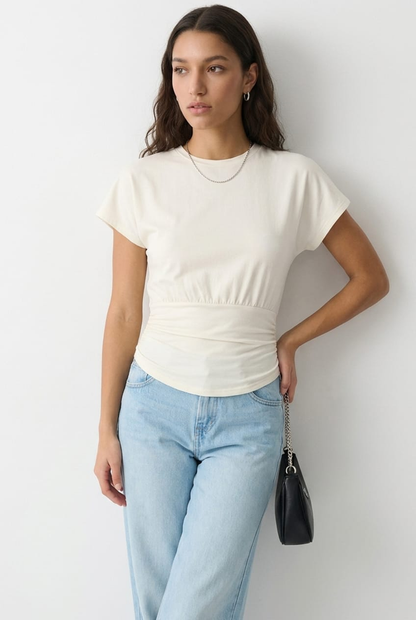 White Boat Neck Short Sleeve Top