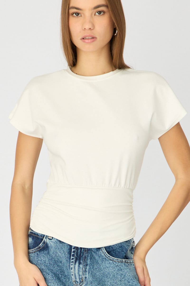 White Boat Neck Short Sleeve Top
