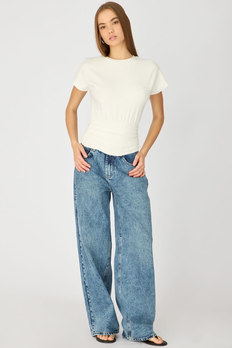 White Boat Neck Short Sleeve Top