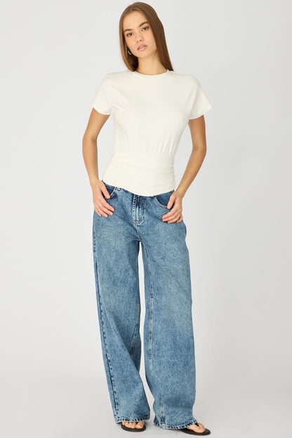 White Boat Neck Short Sleeve Top