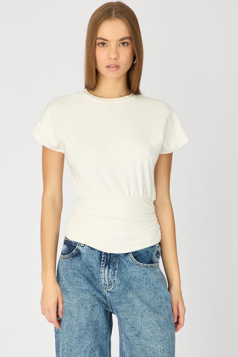 White Boat Neck Short Sleeve Top