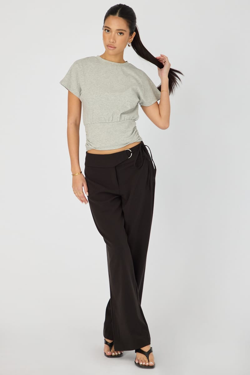 Grey Boat Neck Short Sleeve Top