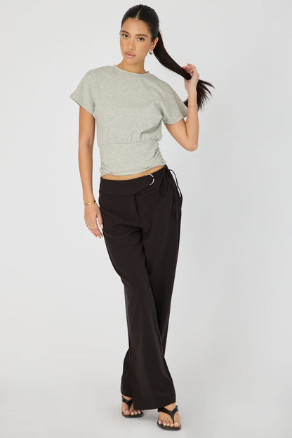 Grey Boat Neck Short Sleeve Top