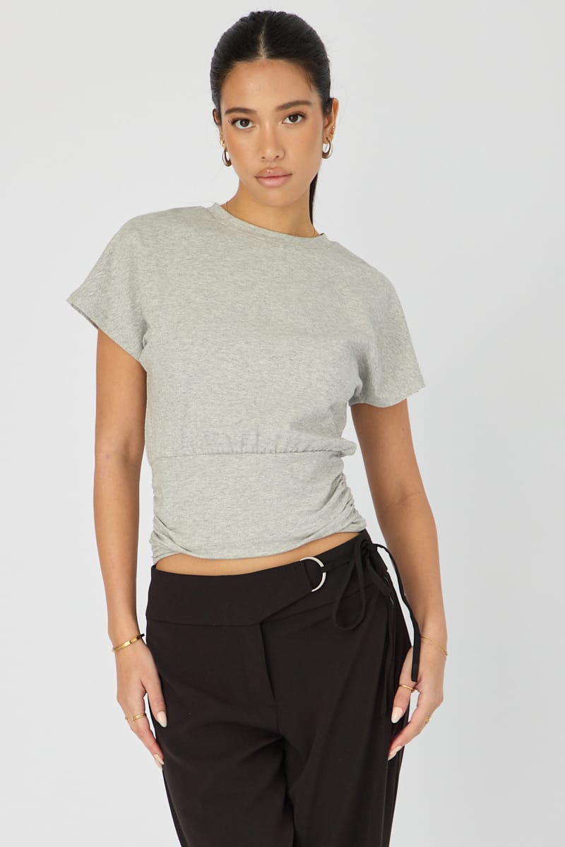 Grey Boat Neck Short Sleeve Top