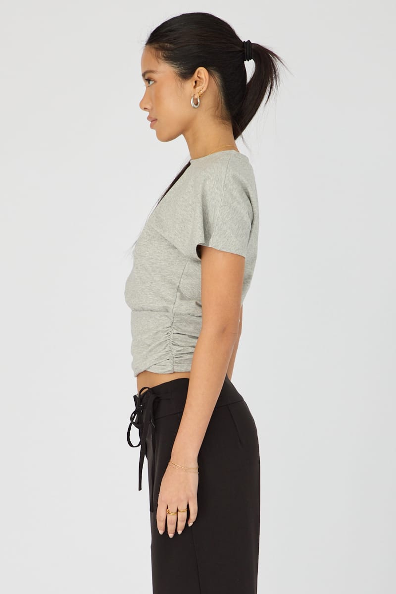 Grey Boat Neck Short Sleeve Top