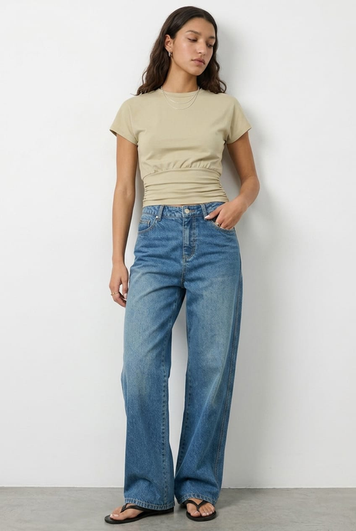 Green Boat Neck Short Sleeve Top