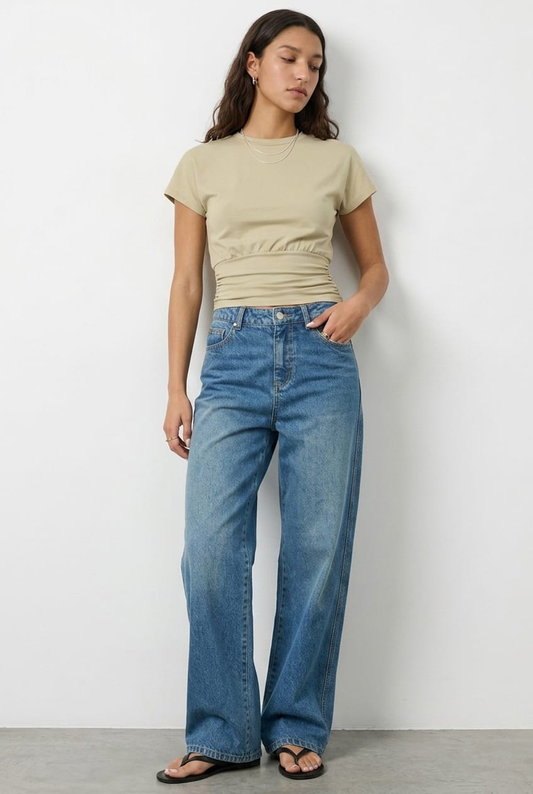 Green Boat Neck Short Sleeve Top