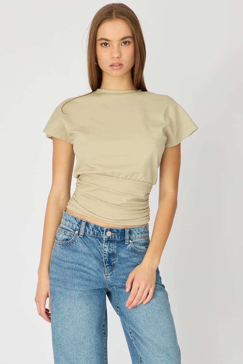 Green Boat Neck Short Sleeve Top