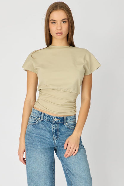Green Boat Neck Short Sleeve Top