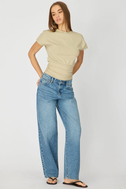 Green Boat Neck Short Sleeve Top
