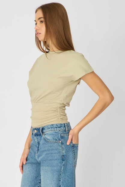 Green Boat Neck Short Sleeve Top