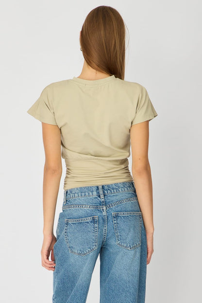 Green Boat Neck Short Sleeve Top