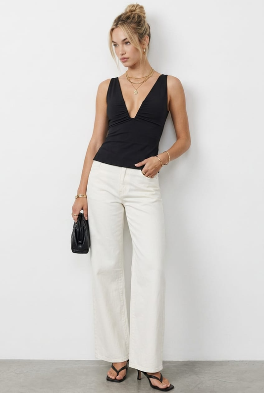Black Deep Ruched Halter Neck Top