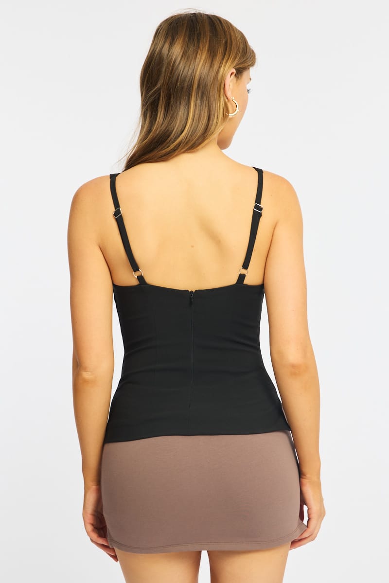 Black Deep Ruched Halter Neck Top