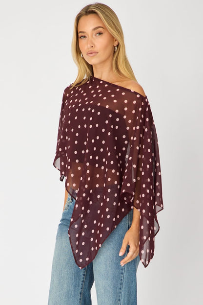 Red Polka Dot Chiffon Poncho Off Shoulder Polka Dot
