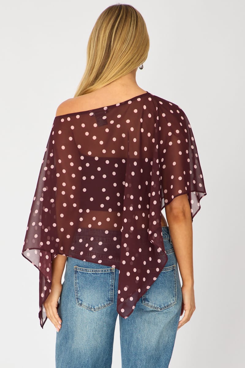 Red Polka Dot Chiffon Poncho Off Shoulder Polka Dot