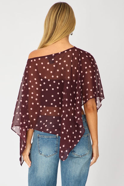 Red Polka Dot Chiffon Poncho Off Shoulder Polka Dot