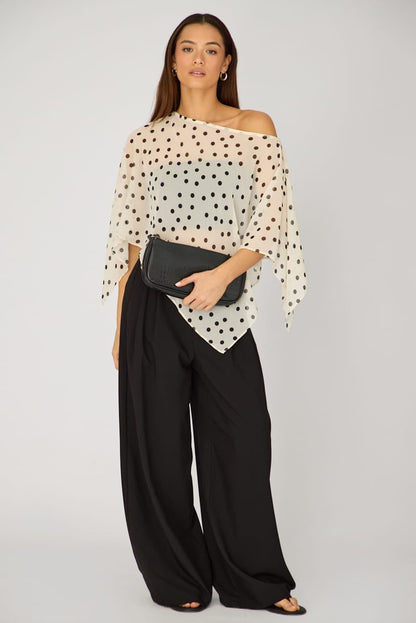 White Polka Dot Chiffon Poncho Off Shoulder Polka Dot