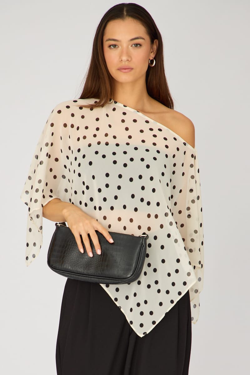 White Polka Dot Chiffon Poncho Off Shoulder Polka Dot