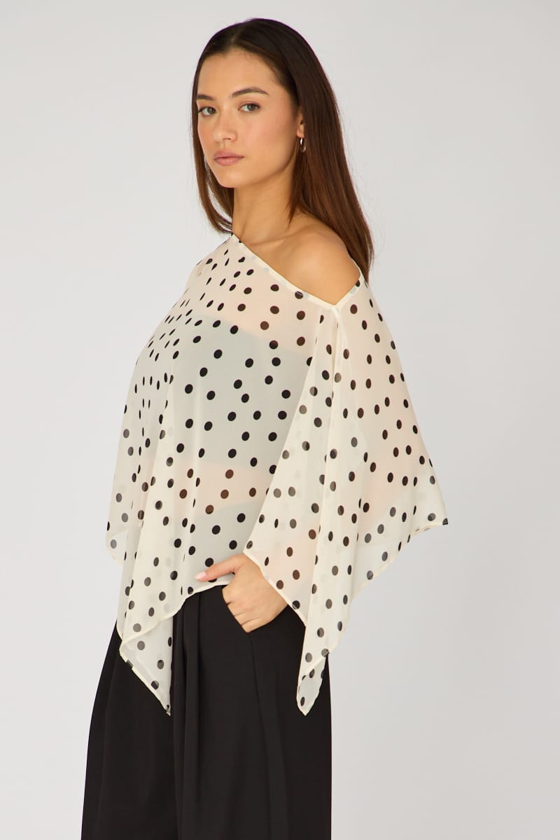 White Polka Dot Chiffon Poncho Off Shoulder Polka Dot