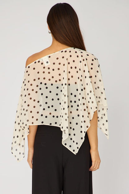 White Polka Dot Chiffon Poncho Off Shoulder Polka Dot
