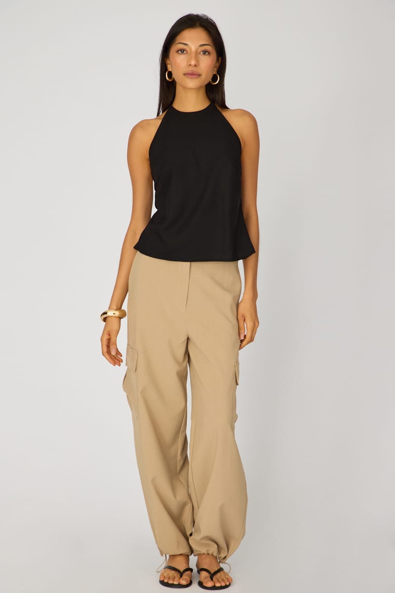 Black Linen Top Sleeveless Halter Neck