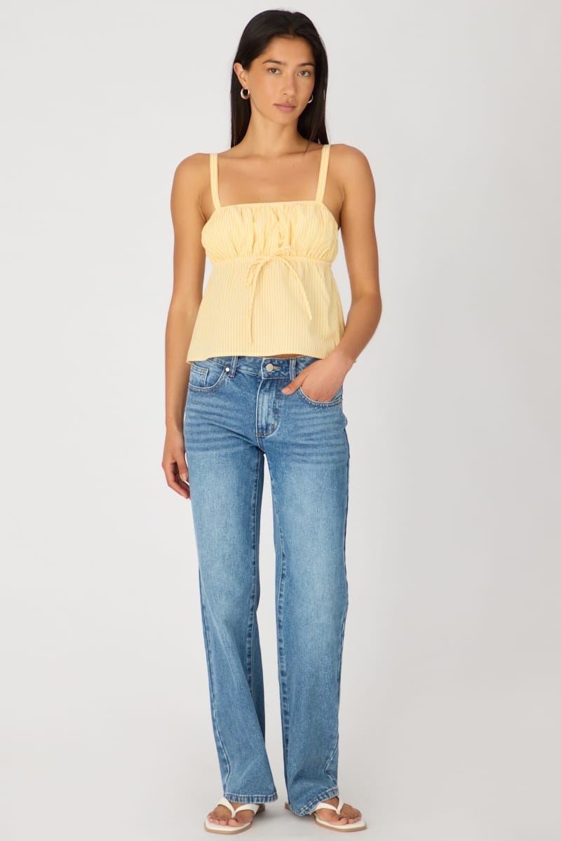 Yellow Stripe Cami Top Sleeveless Front Tie Babydoll
