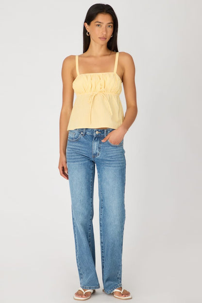 Yellow Stripe Cami Top Sleeveless Front Tie Babydoll