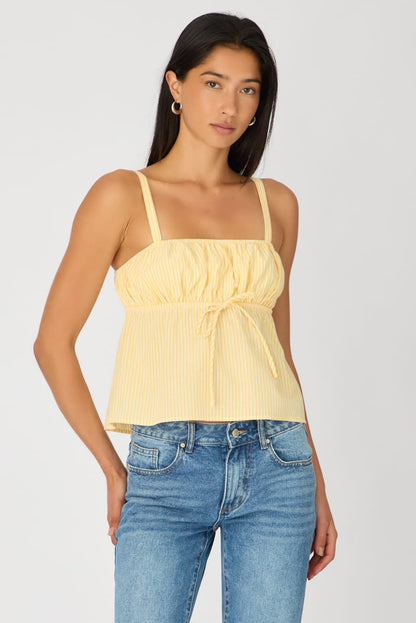 Yellow Stripe Cami Top Sleeveless Front Tie Babydoll
