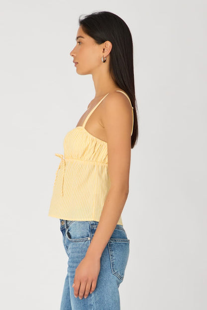 Yellow Stripe Cami Top Sleeveless Front Tie Babydoll