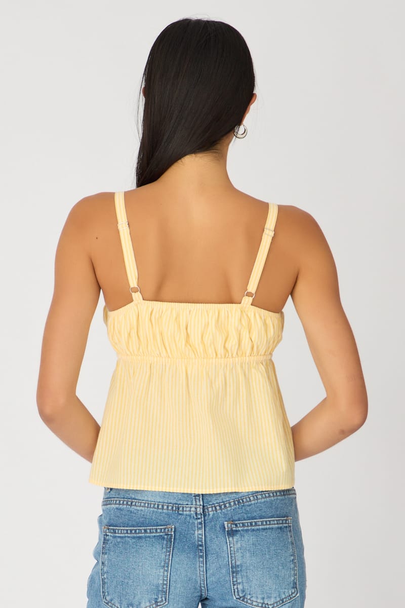 Yellow Stripe Cami Top Sleeveless Front Tie Babydoll
